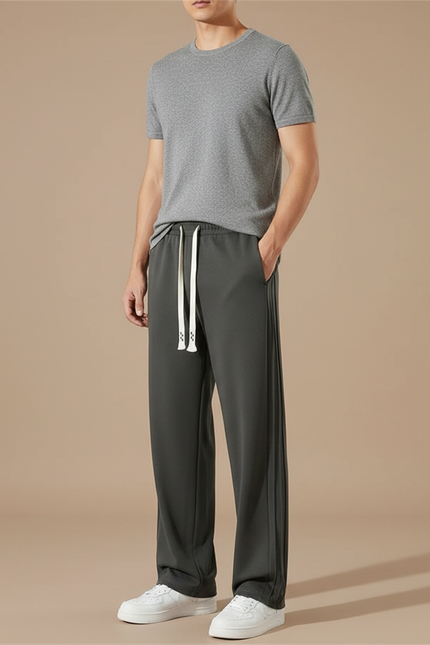 Pantalon Fluide Gris Foncé Coton Ample Droit Homme - Kaki Viscose