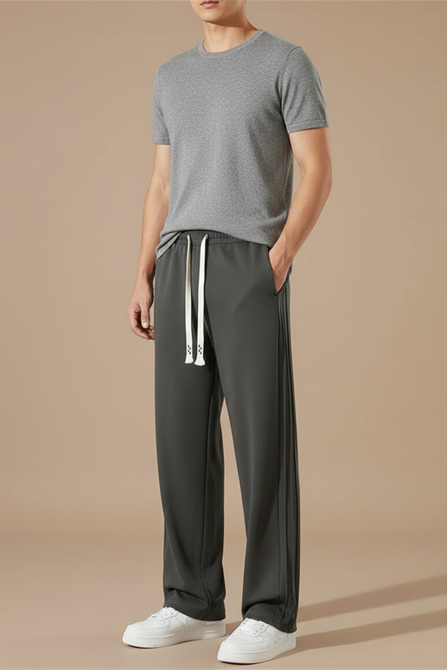 Pantalon Fluide Gris Foncé Coton Ample Droit Homme - Kaki Viscose