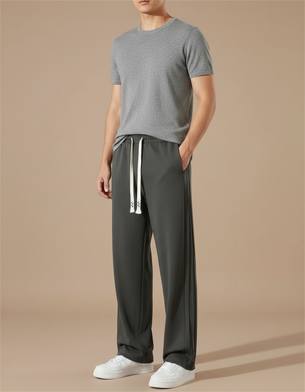 Pantalon Fluide Gris Foncé Coton Ample Droit Homme - Kaki Viscose