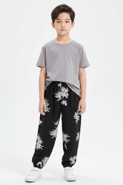 Pantalon Fluide Noir Fleuri - Imprimé Viscose