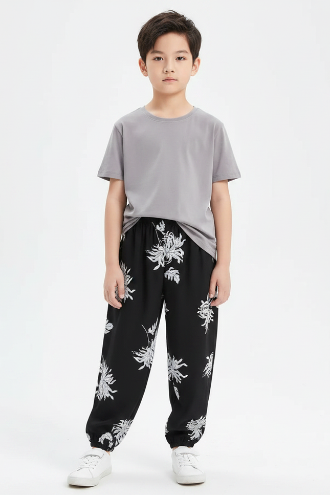 Pantalon Fluide Noir Fleuri - Imprimé Viscose