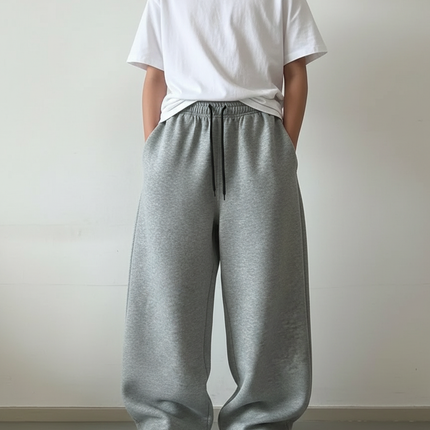 Pantalon Fluide Gris Ample Coton Décontracté Unisexe - Molleton