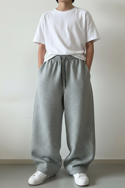 Pantalon Fluide Gris Ample Coton Décontracté Unisexe - Molleton