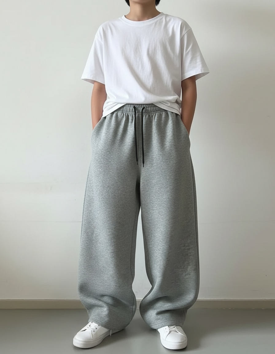 Pantalon Fluide Gris Ample Coton Décontracté Unisexe - Molleton