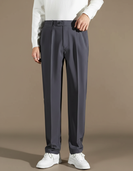 Pantalon Fluide Gris Droit Plissé Élégant Homme - Polyester