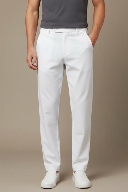 Pantalon Fluide Blanc Coton Droit Élégant Homme