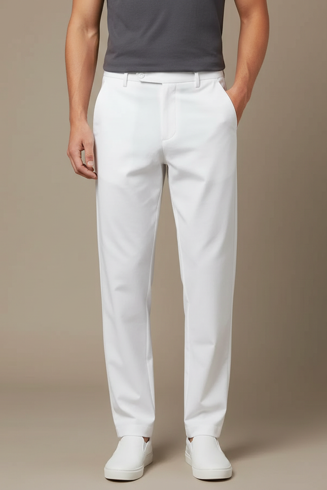 Pantalon Fluide Blanc Coton Droit Élégant Homme