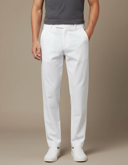Pantalon Fluide Blanc Coton Droit Élégant Homme