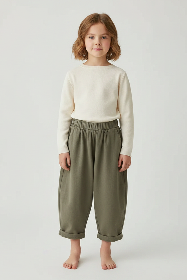Pantalon Fluide Kaki Coton Ample Décontracté Enfant - Molleton