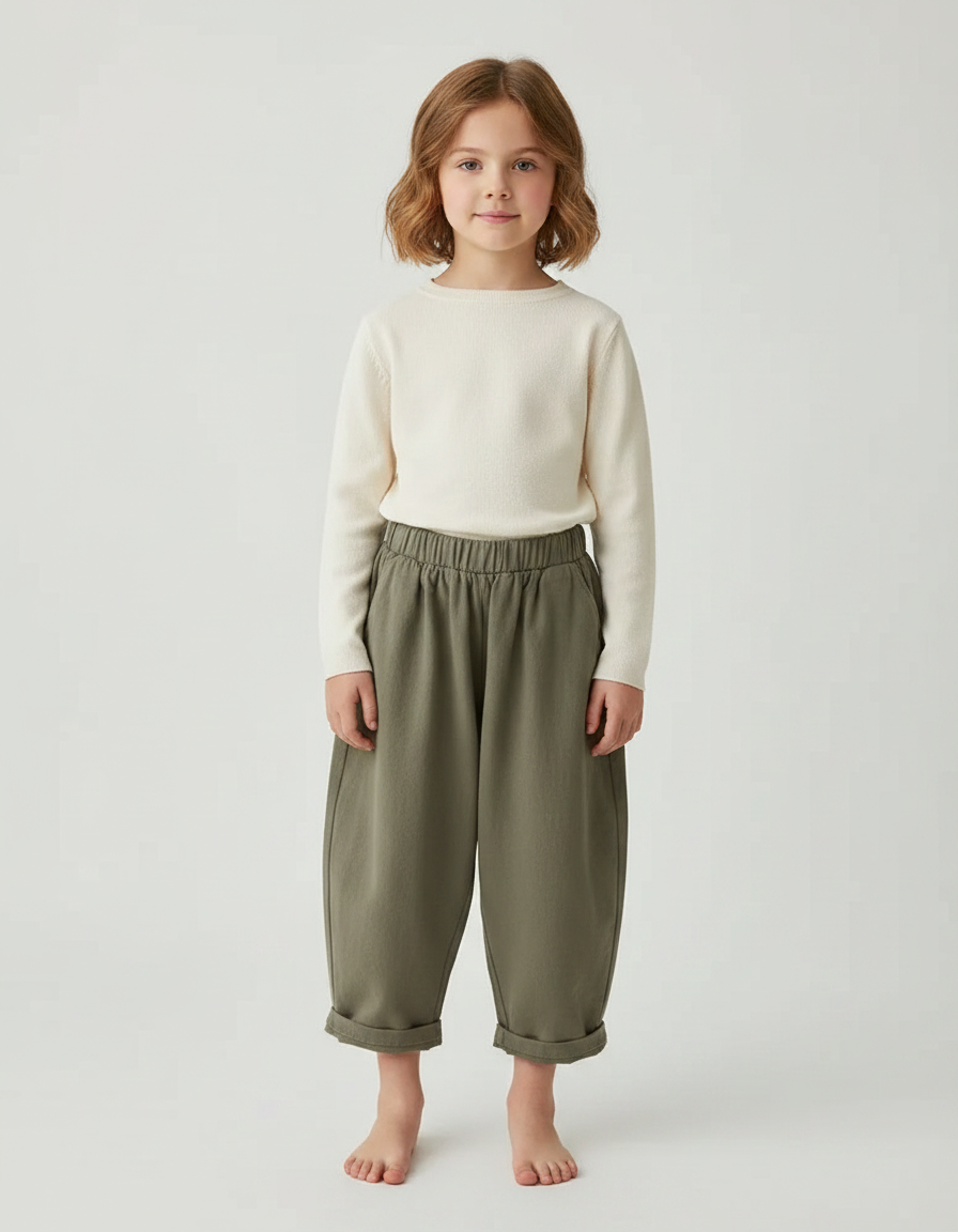 Pantalon Fluide Kaki Coton Ample Décontracté Enfant - Molleton
