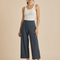 Pantalon Fluide Gris Ample Décontracté Élastique Court Femme - Viscose