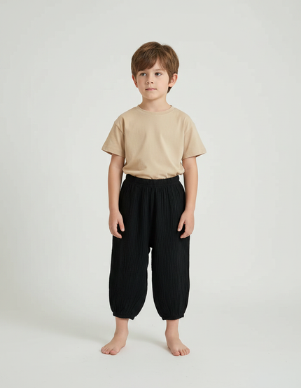 Pantalon Fluide Noir Ample Coton Plissé Enfant