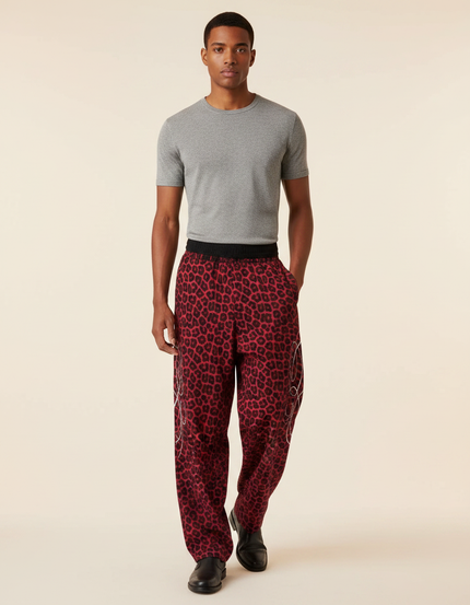Pantalon Fluide Léopard Rouge Ample Décontracté Homme - Viscose