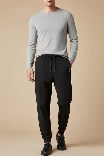 Pantalon Fluide Noir Ample Homme Sport Cordon Cheville - Polyester