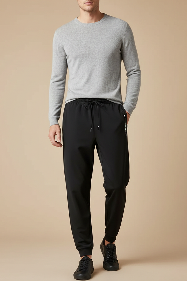 Pantalon Fluide Noir Ample Homme Sport Cordon Cheville - Polyester