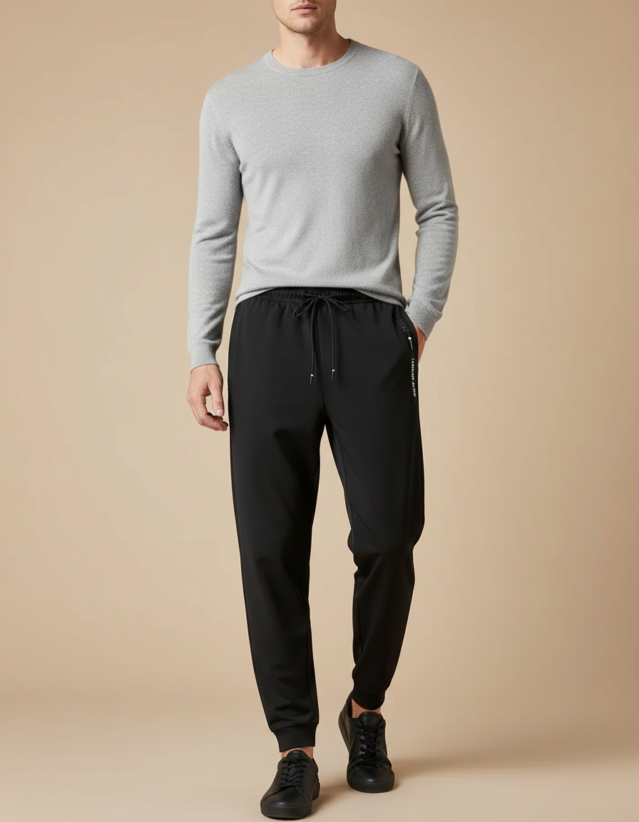 Pantalon Fluide Noir Ample Homme Sport Cordon Cheville - Polyester