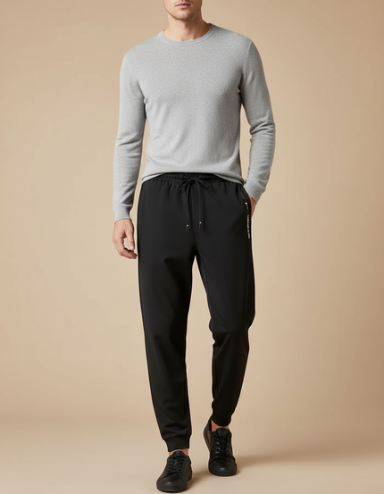 Pantalon Fluide Noir Ample Homme Sport Cordon Cheville - Polyester