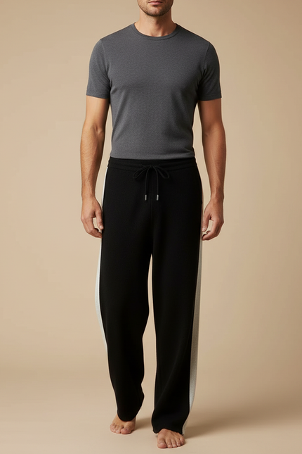 Pantalon Fluide Noir Laine Mérinos Jacquard Décontracté