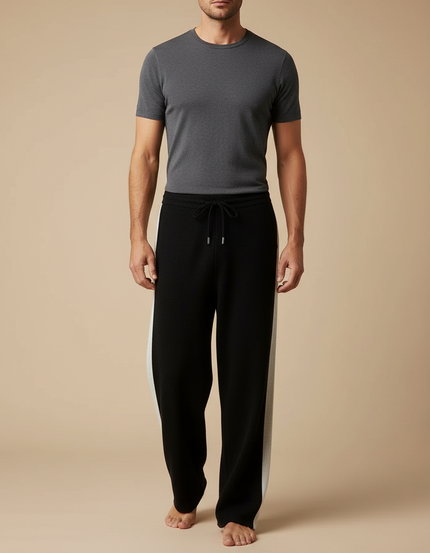 Pantalon Fluide Noir Laine Mérinos Jacquard Décontracté