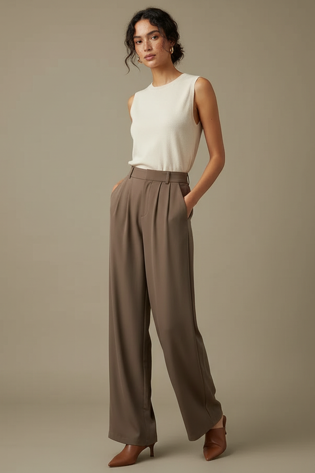 Pantalon Chic Fluide - Marron Polyester