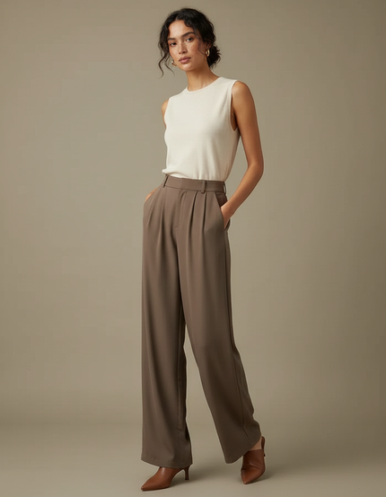 Pantalon Chic Fluide - Marron Polyester