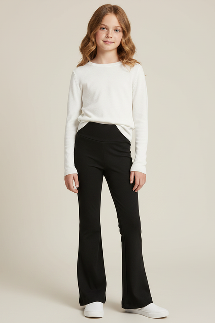 Pantalon Fluide Fille Noir Taille Haute - Maille