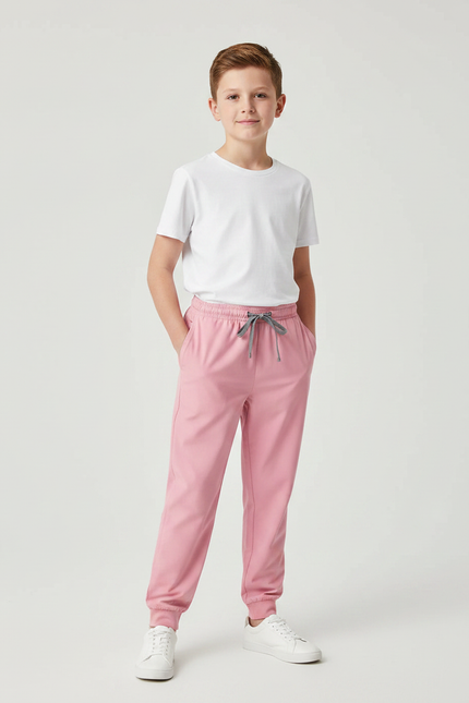 Pantalon Fluide Rose Enfant Cordon Décontracté Jogger - Molleton
