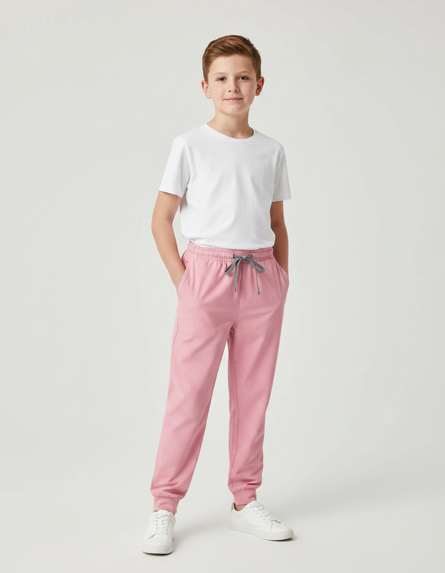 Pantalon Fluide Rose Enfant Cordon Décontracté Jogger - Molleton