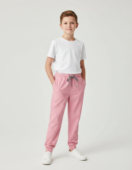 Pantalon Fluide Rose Enfant Cordon Décontracté Jogger - Molleton