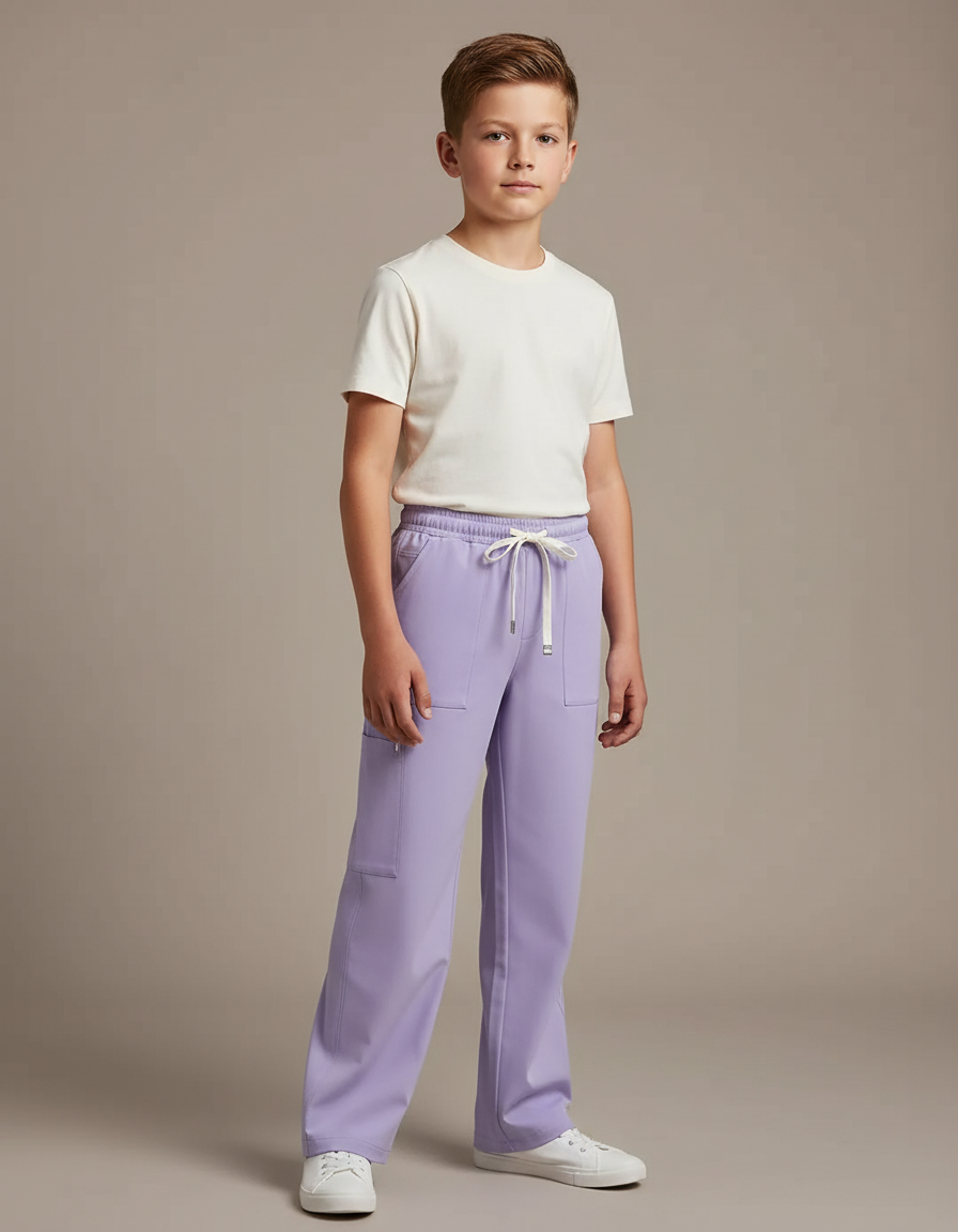 Pantalon Fluide Lavande Ample Cargo Enfant Cordon - Violet Polyester