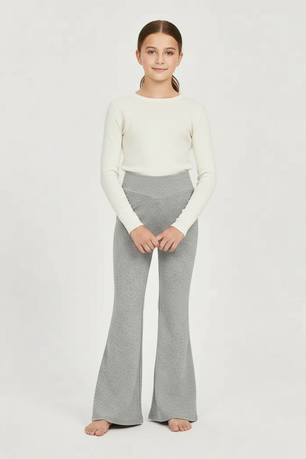 Pantalon Fluide Gris Ample Évasé Confortable Fille - Molleton