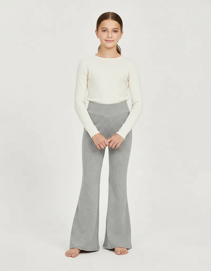 Pantalon Fluide Gris Ample Évasé Confortable Fille - Molleton