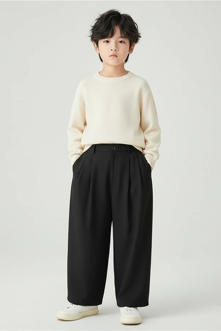 Pantalon Fluide Noir Ample Plissé Élégant Enfant - Polyester