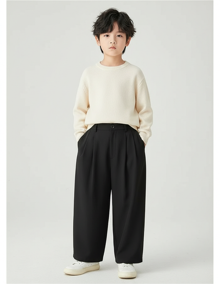 Pantalon Fluide Noir Ample Plissé Élégant Enfant - Polyester