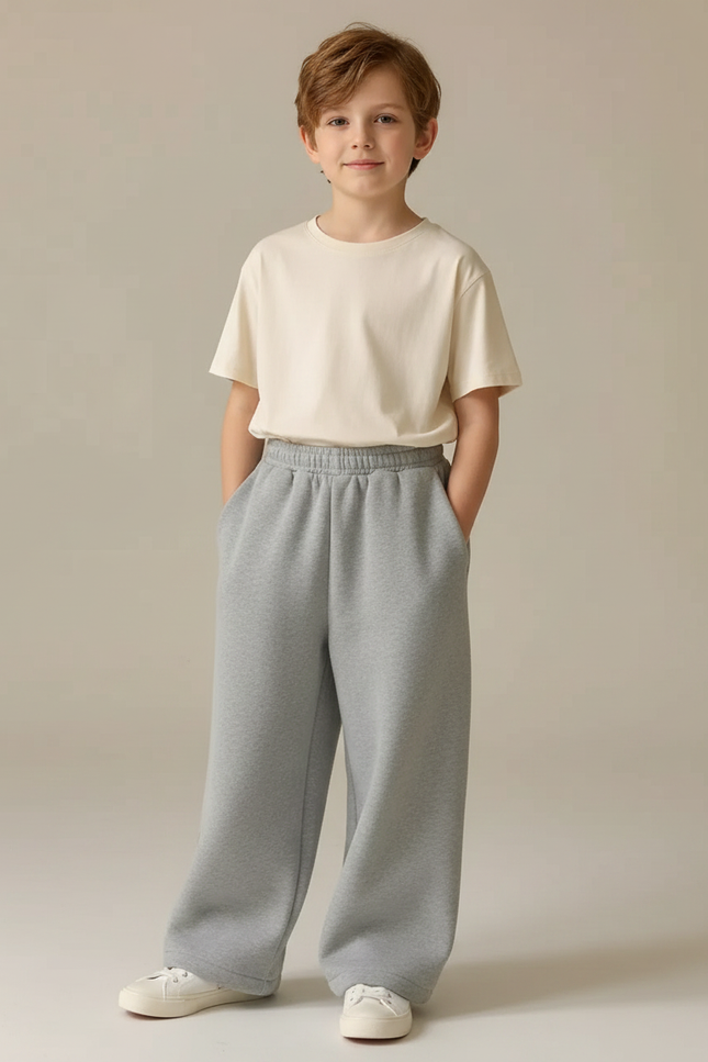 Pantalon Fluide Gris Ample Molleton Coton Enfant Sport