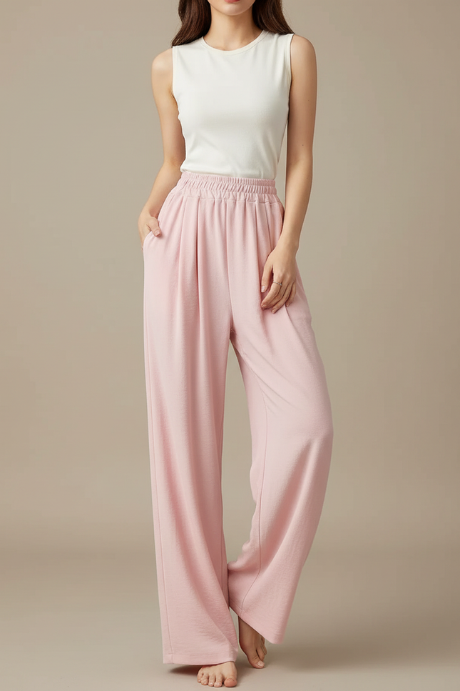 Pantalon Fluide Rose Drapé Ample Taille Haute Décontracté - Viscose