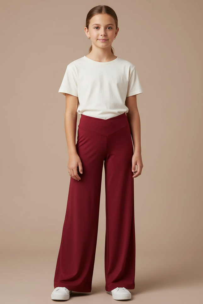 Pantalon Fluide Bordeaux Ample Taille Haute Confortable Fille - Viscose