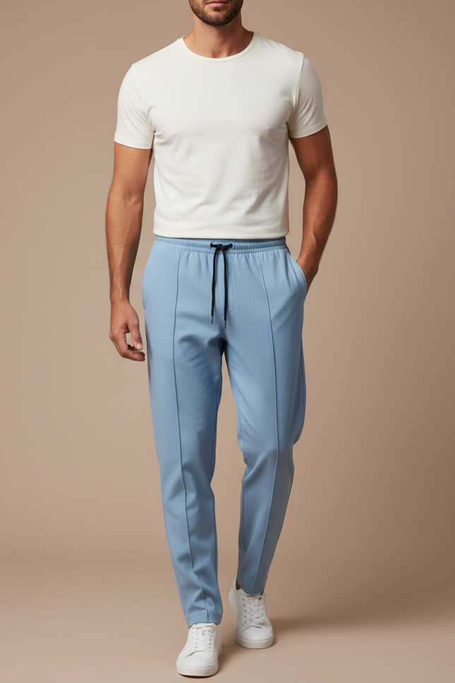 Pantalon Fluide Bleu Ciel Décontracté Homme Droit - Viscose