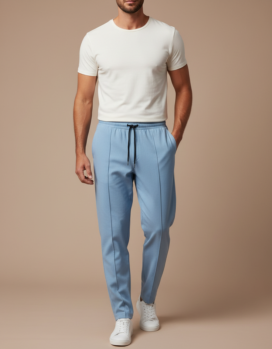 Pantalon Fluide Bleu Ciel Décontracté Homme Droit - Viscose
