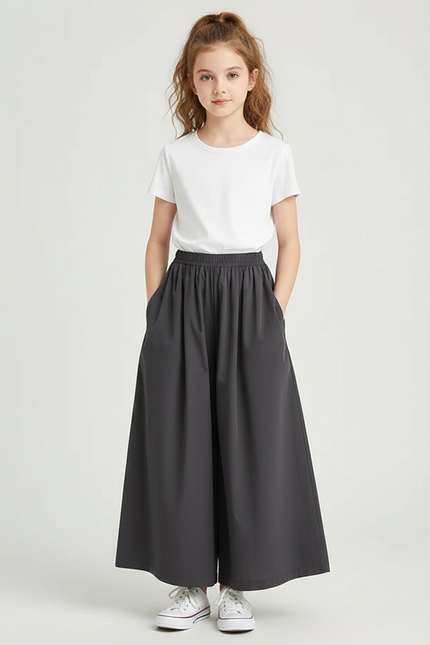 Pantalon Fluide Gris Ample Confortable Décontracté - Polyester