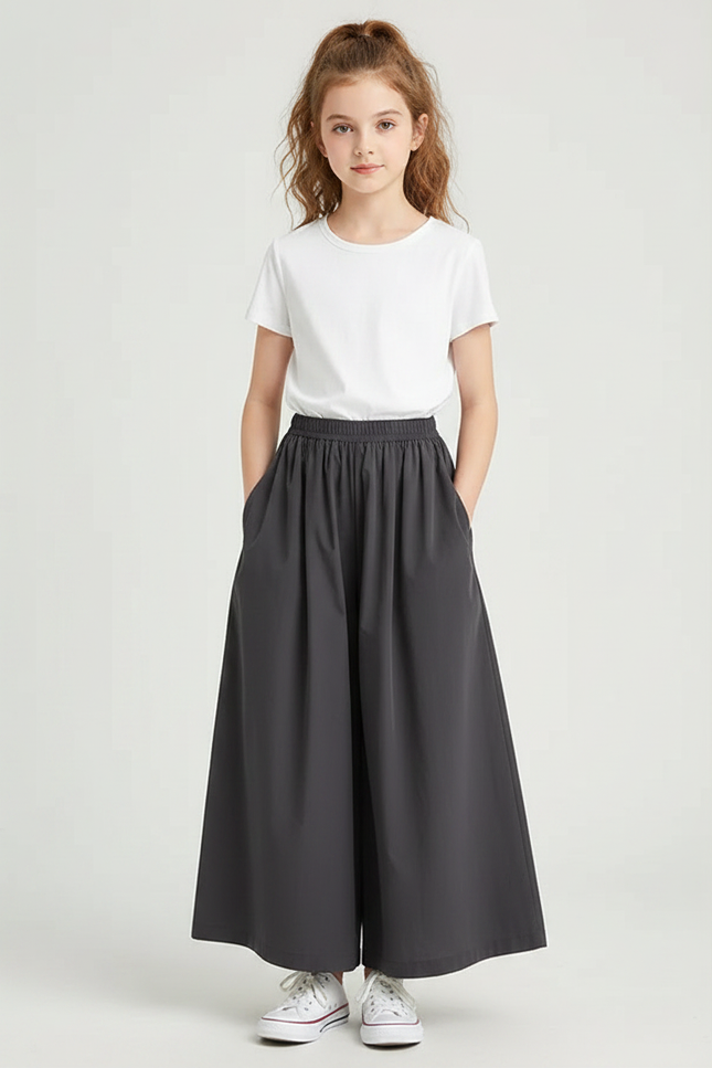 Pantalon Fluide Gris Ample Confortable Décontracté - Polyester