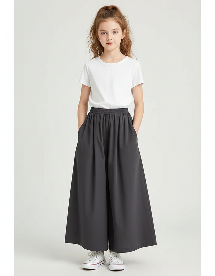 Pantalon Fluide Gris Ample Confortable Décontracté - Polyester