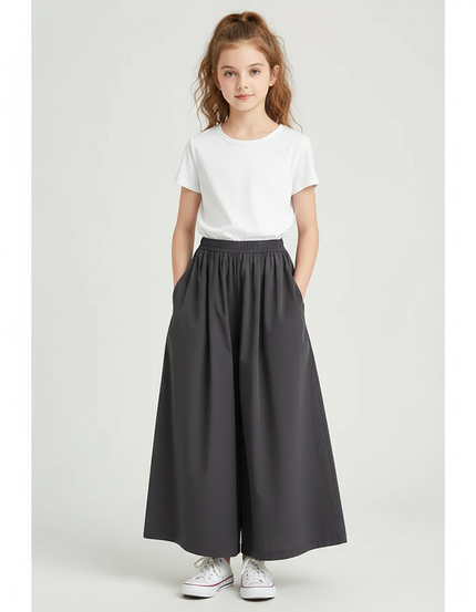 Pantalon Fluide Gris Ample Confortable Décontracté - Polyester