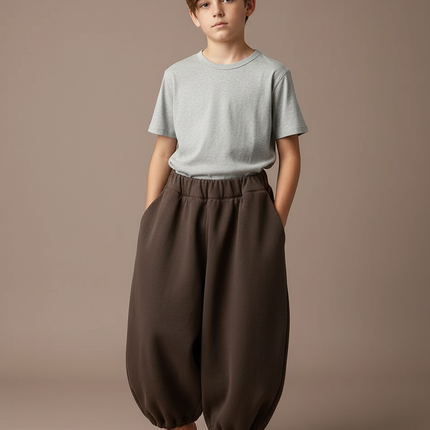 Pantalon Fluide Marron Ample Harem Enfants Décontracté - Molleton