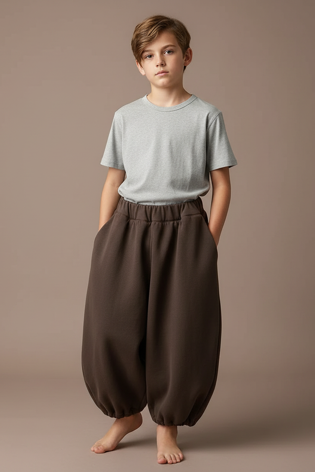 Pantalon Fluide Marron Ample Harem Enfants Décontracté - Molleton