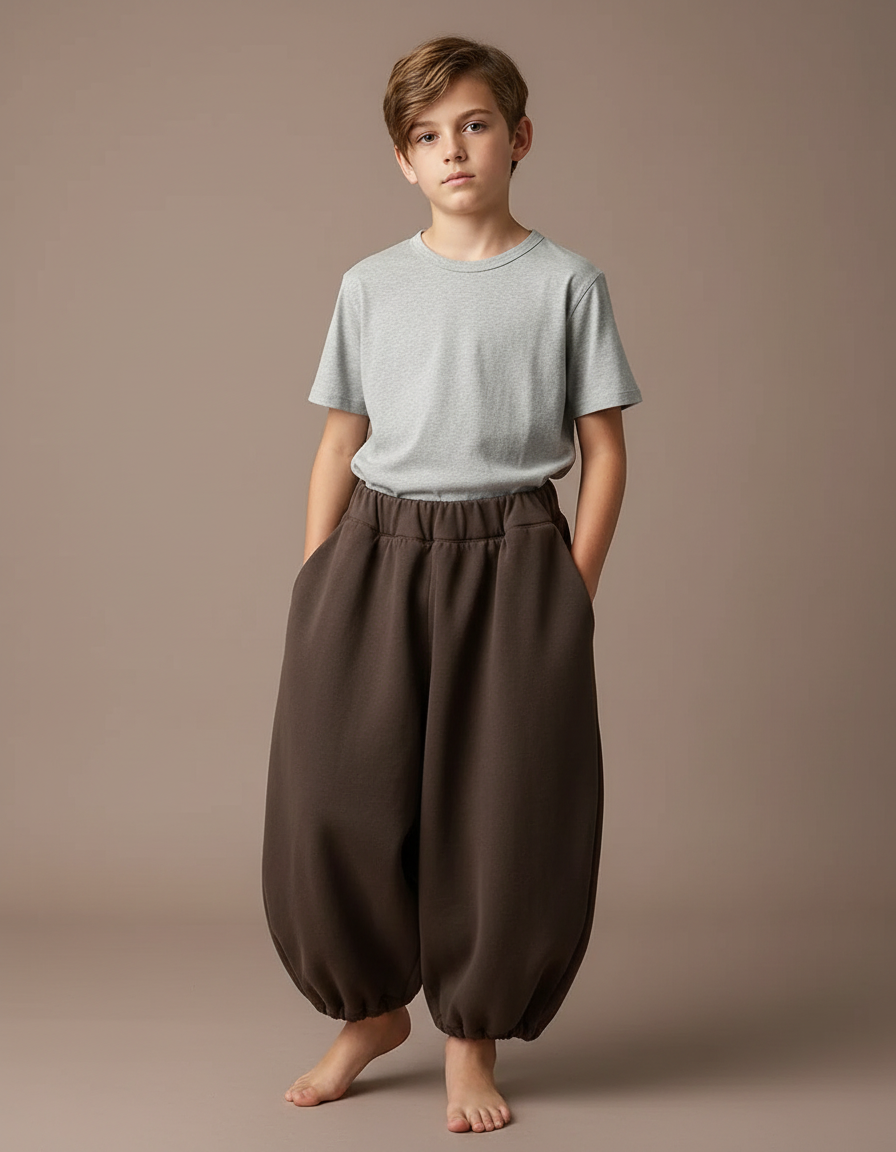 Pantalon Fluide Marron Ample Harem Enfants Décontracté - Molleton