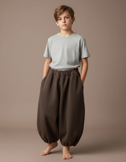 Pantalon Fluide Marron Ample Harem Enfants Décontracté - Molleton