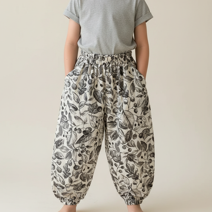 Pantalon Fluide Imprimé Feuilles Ample Coton Enfant