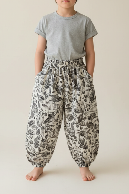 Pantalon Fluide Imprimé Feuilles Ample Coton Enfant