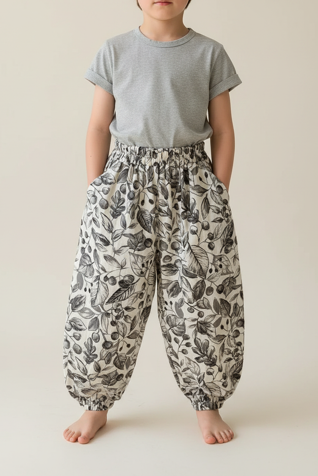 Pantalon Fluide Imprimé Feuilles Ample Coton Enfant